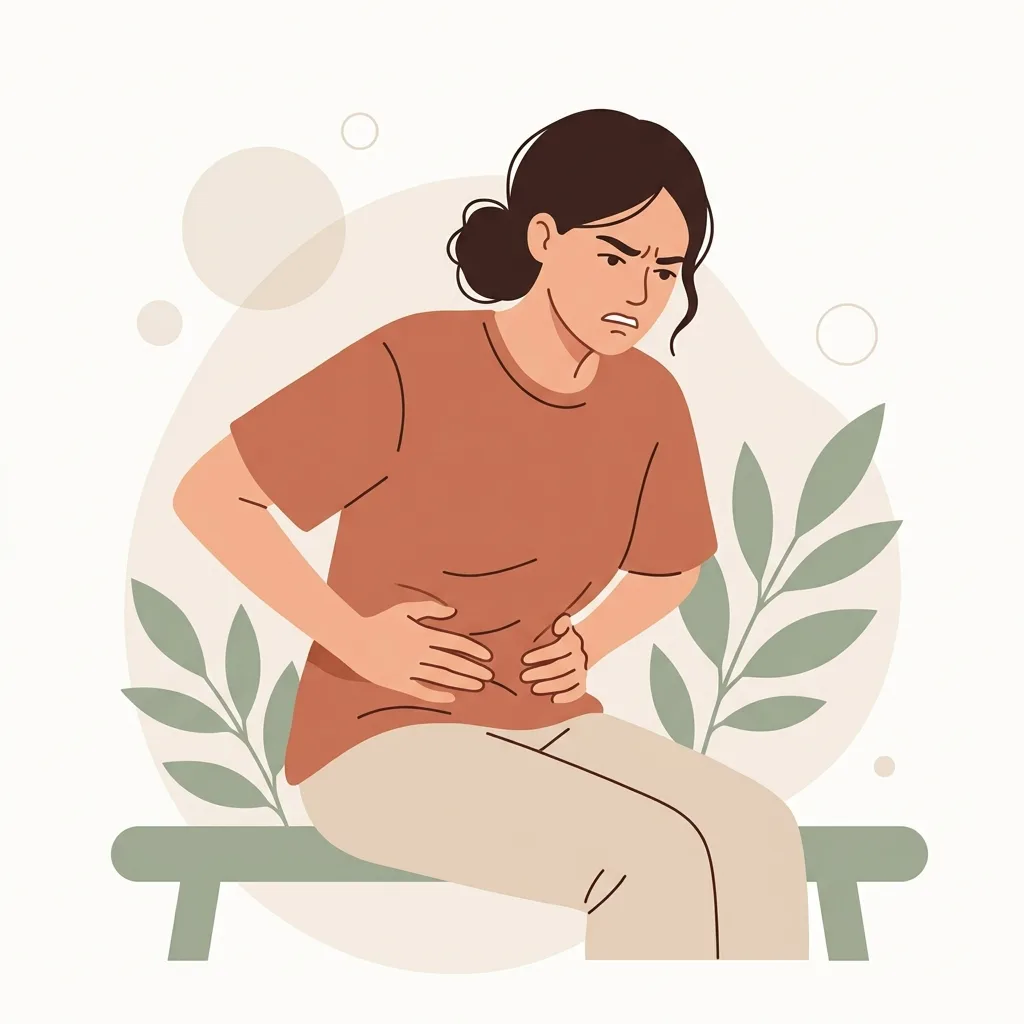 Pessoa sentindo dor abdominal intensa, representando sintomas de Crohn ou colite